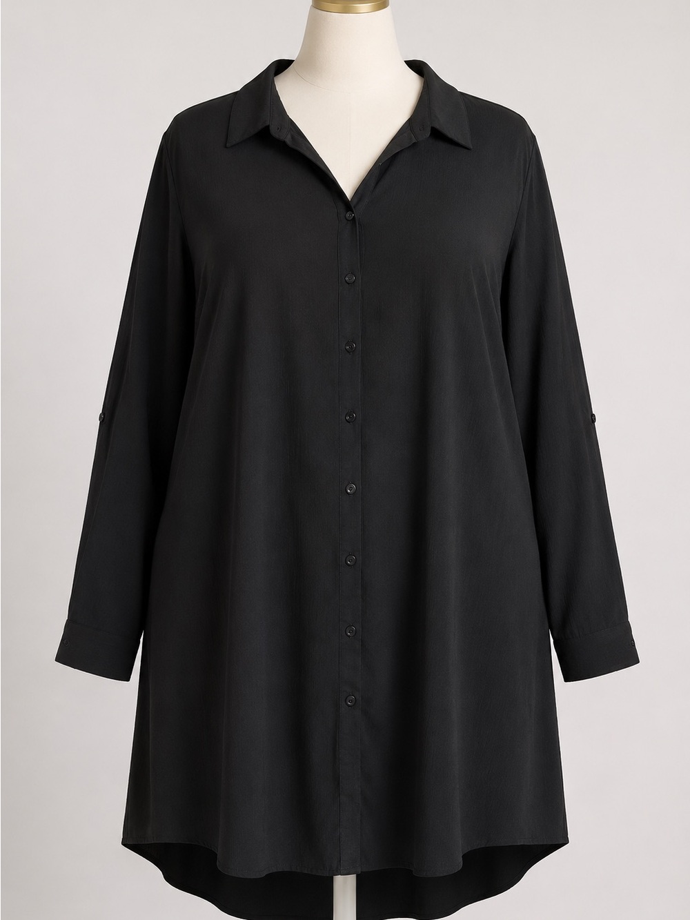 Torrid Black Button-Front Shirt Dress Adjustable Roll Tab Long Sleeves Size 4